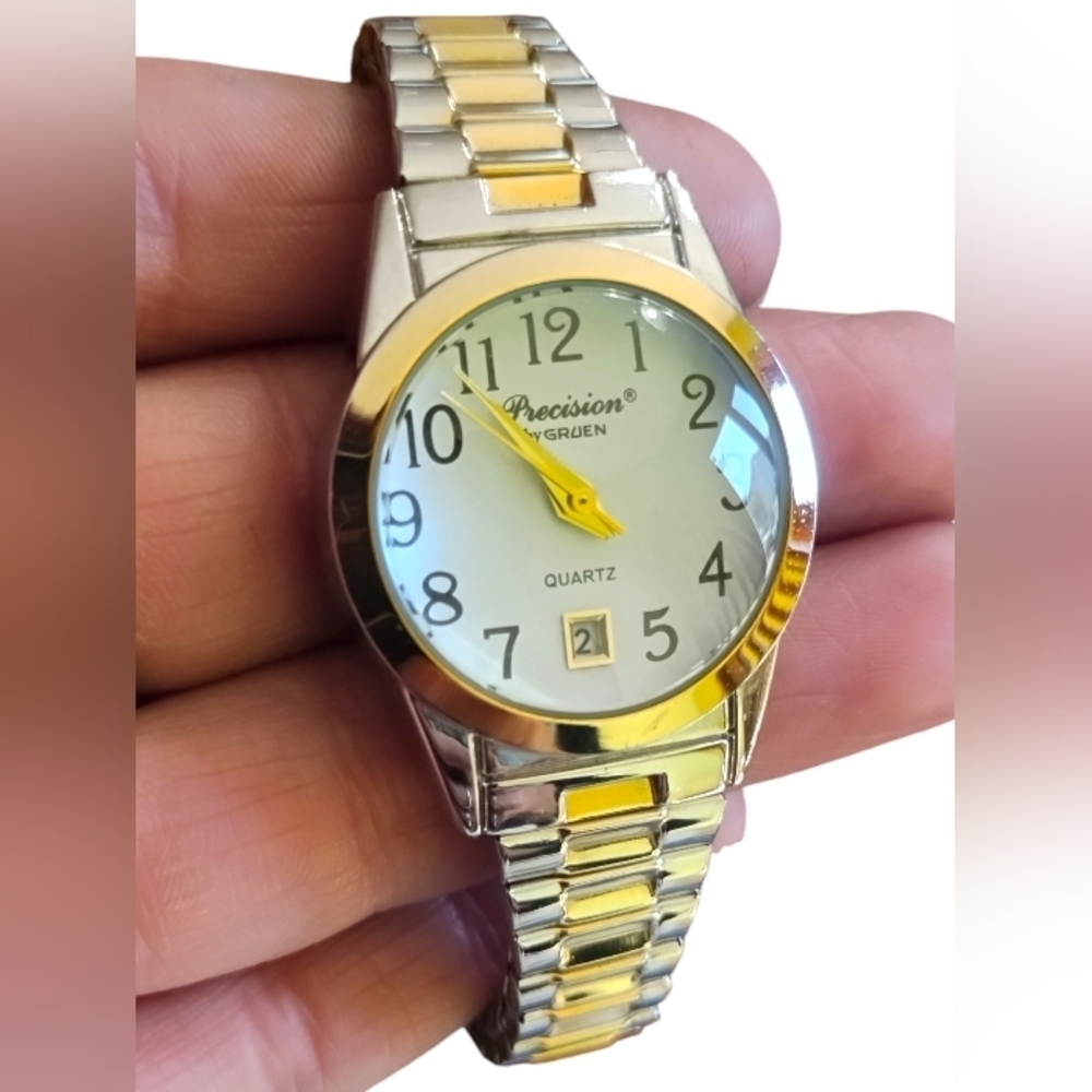 Vintage Precision by Gruen GP431L Two Gold Silver Tone Day Time Watch